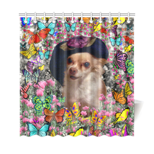 Chi Chi in Yellow Butterflies, Chihuahua Puppy Dog Shower Curtain 69"x72"