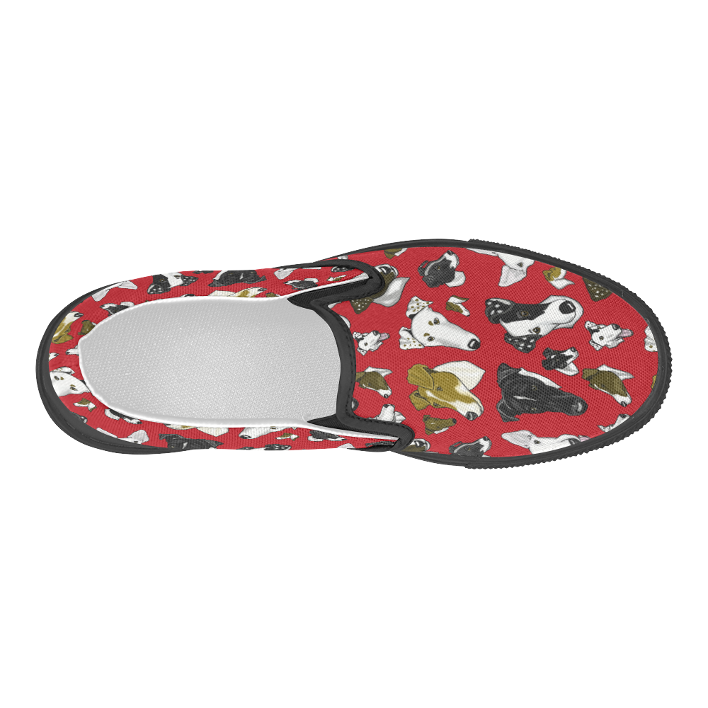 Smooth Fox Terrier red/black Women's Slip-on Canvas Shoes (Model 019)