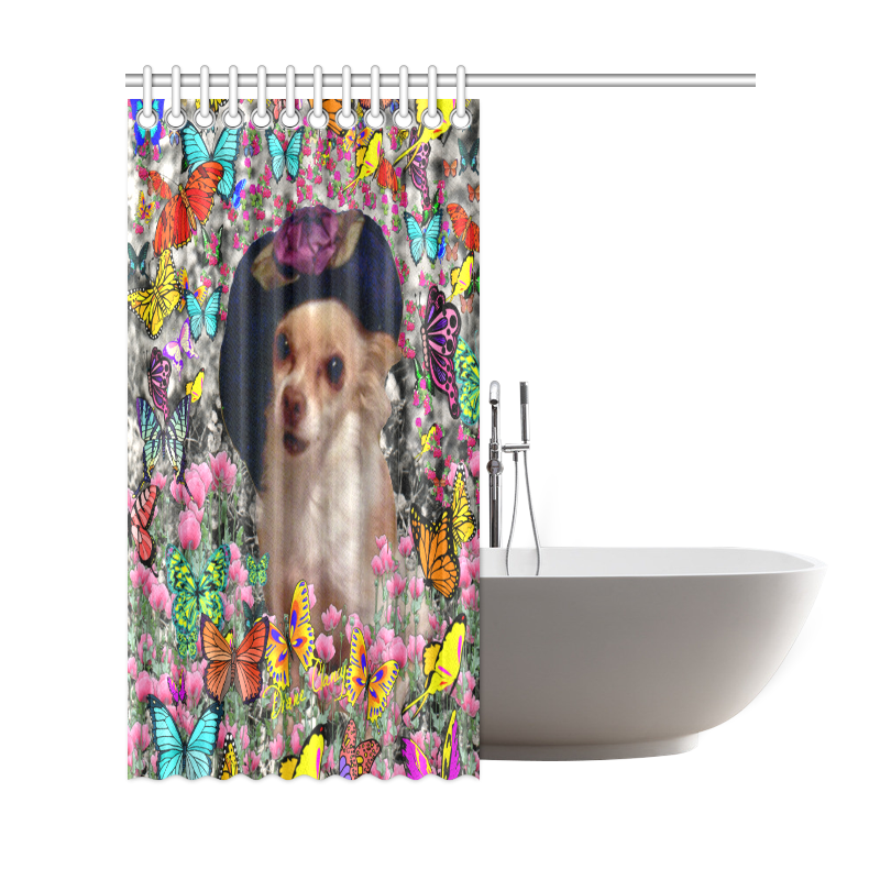 Chi Chi in Yellow Butterflies, Chihuahua Puppy Dog Shower Curtain 69"x72"