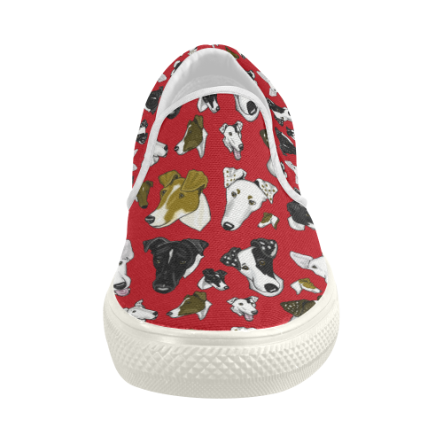 Smooth Fox Terrier red/whit Women's Slip-on Canvas Shoes (Model 019)