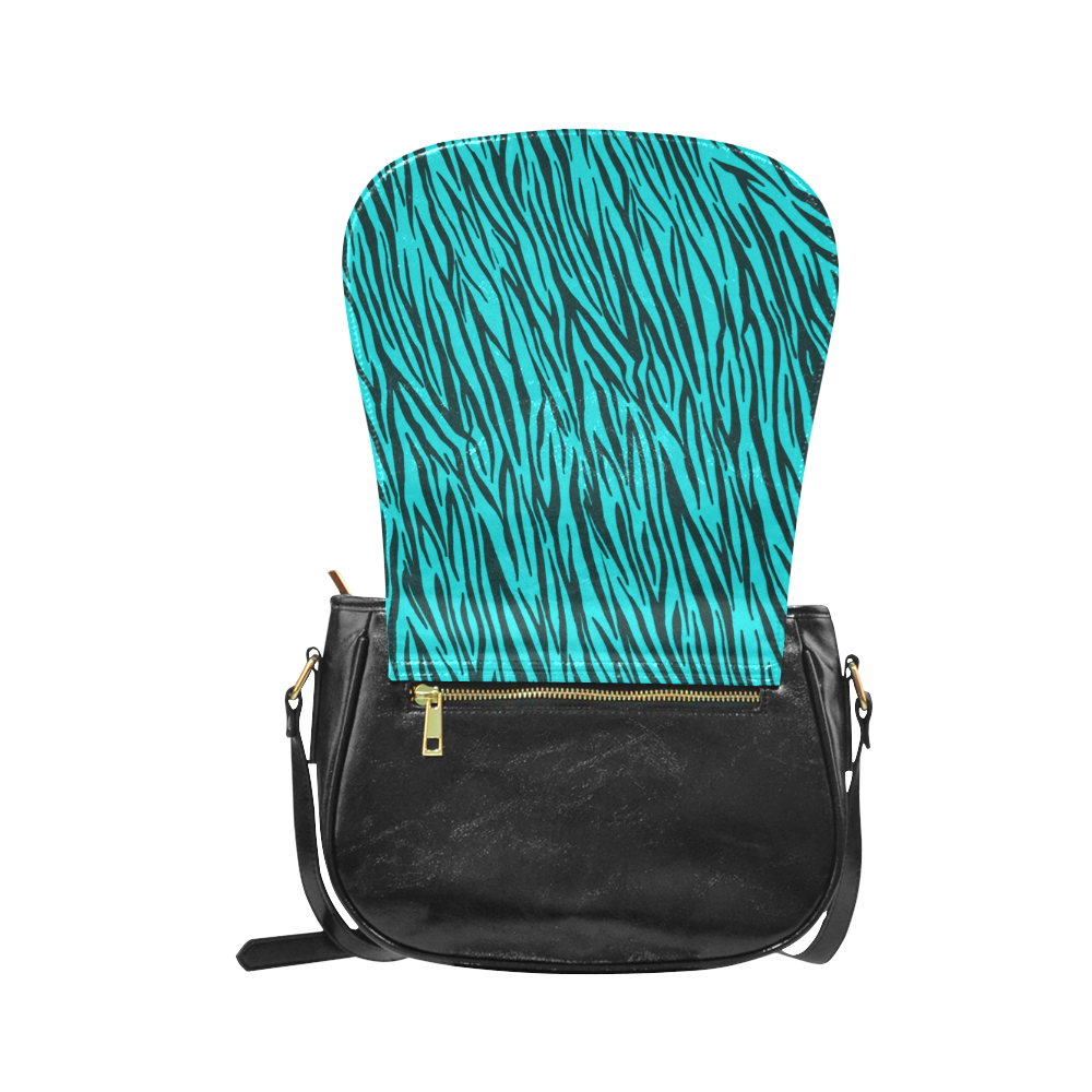 Turquoise Zebra Stripes Animal Print Fur Classic Saddle Bag/Small (Model 1648)