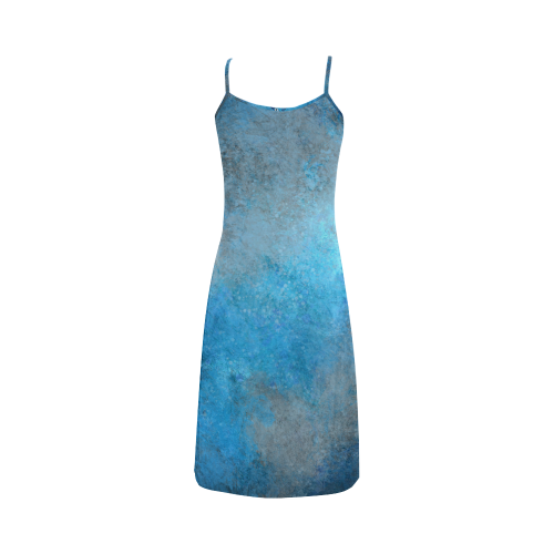 A blue watercolor elephant portrait in denim look Alcestis Slip Dress (Model D05)