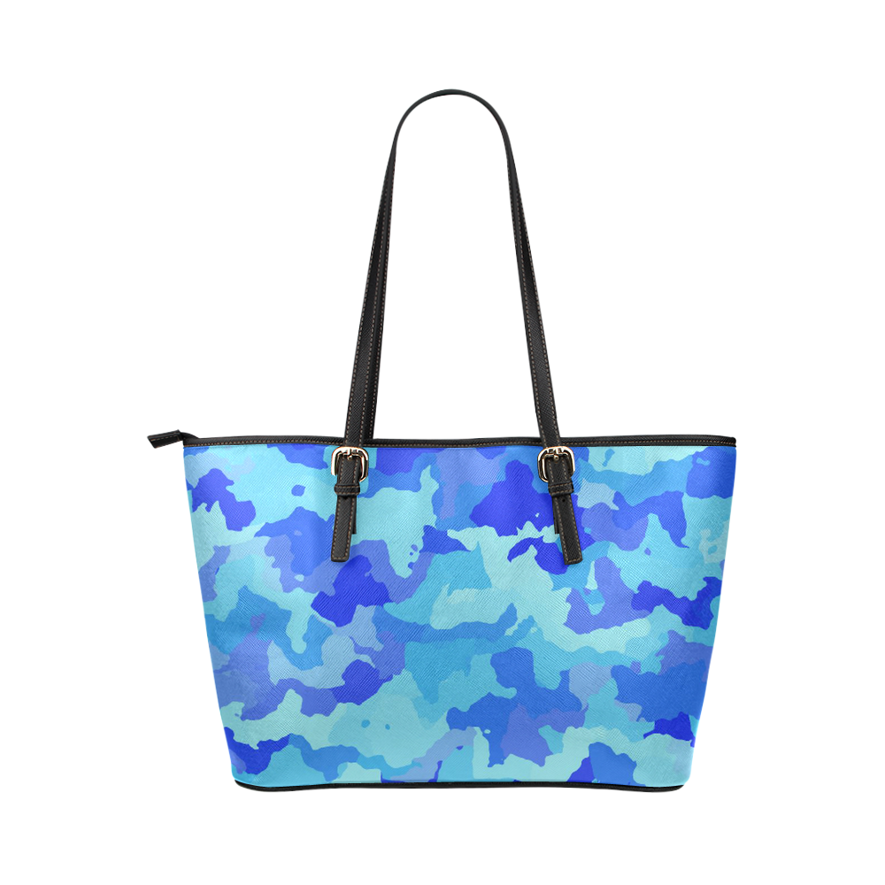 camouflage blue Leather Tote Bag/Small (Model 1651)
