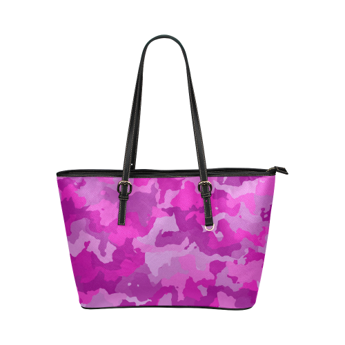 camouflage hot pink Leather Tote Bag/Small (Model 1651)