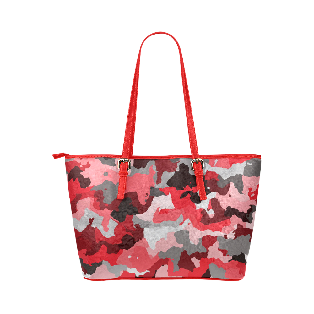 camouflage red,black Leather Tote Bag/Small (Model 1651)