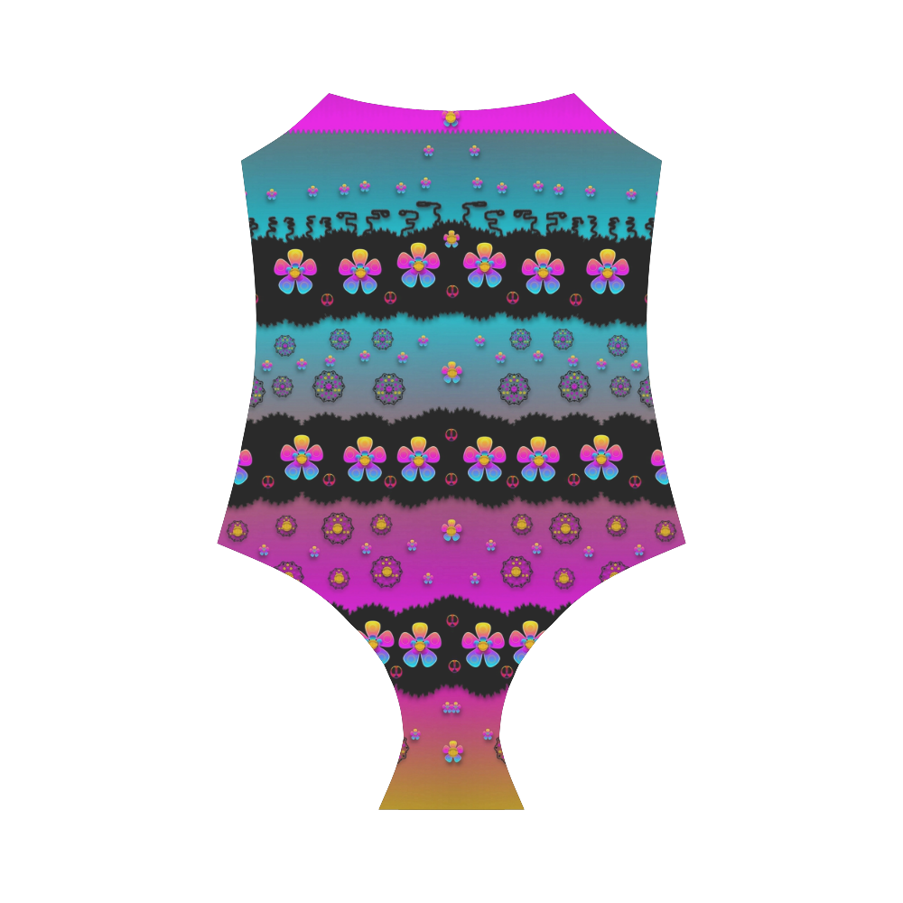 Rainbow  big flowers in peace for love and freedom Strap Swimsuit ( Model S05)