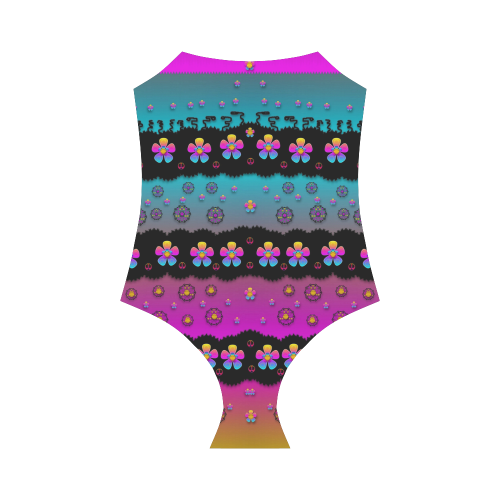 Rainbow  big flowers in peace for love and freedom Strap Swimsuit ( Model S05)