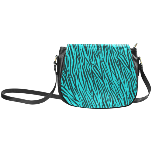 Turquoise Zebra Stripes Animal Print Fur Classic Saddle Bag/Large (Model 1648)