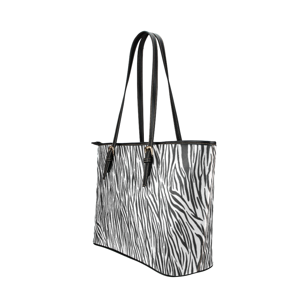 Zebra Stripes Animal Print Fur Leather Tote Bag/Small (Model 1651)