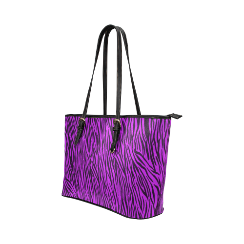 Purple Zebra Stripes Animal Print Fur Leather Tote Bag/Small (Model 1651)