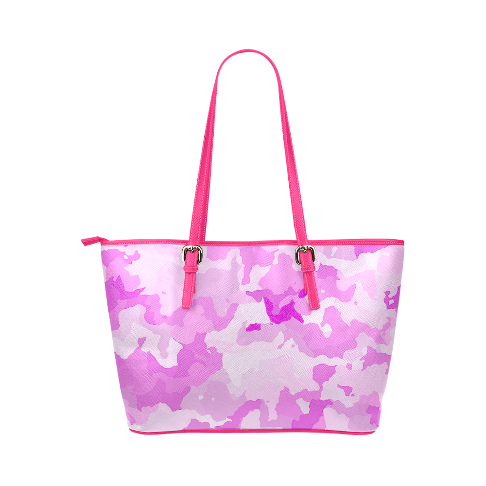 camouflage soft pink Leather Tote Bag/Large (Model 1651)