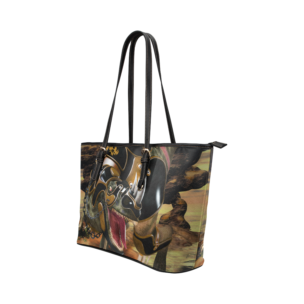 Awesome T-Rex with armor Leather Tote Bag/Large (Model 1651)