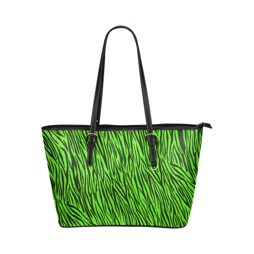 Green Zebra Stripes Animal Print Fur Leather Tote Bag/Large (Model 1651)