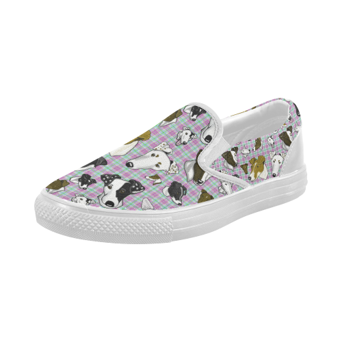 Smooth fox Terrier Plaid Pastel Women's Slip-on Canvas Shoes (Model 019)