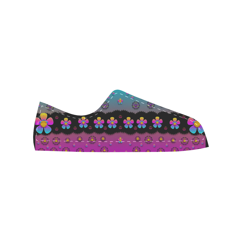 Rainbow  big flowers in peace for love and freedom Women's Classic Canvas Shoes (Model 018)