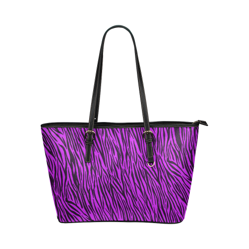 Purple Zebra Stripes Animal Print Fur Leather Tote Bag/Small (Model 1651)