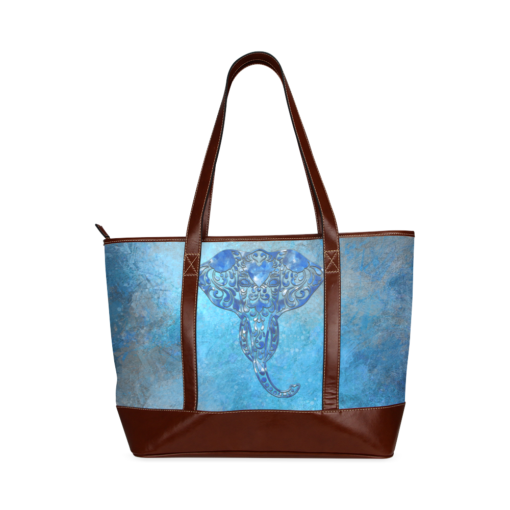 A blue watercolor elephant portrait in denim look Tote Handbag (Model 1642)
