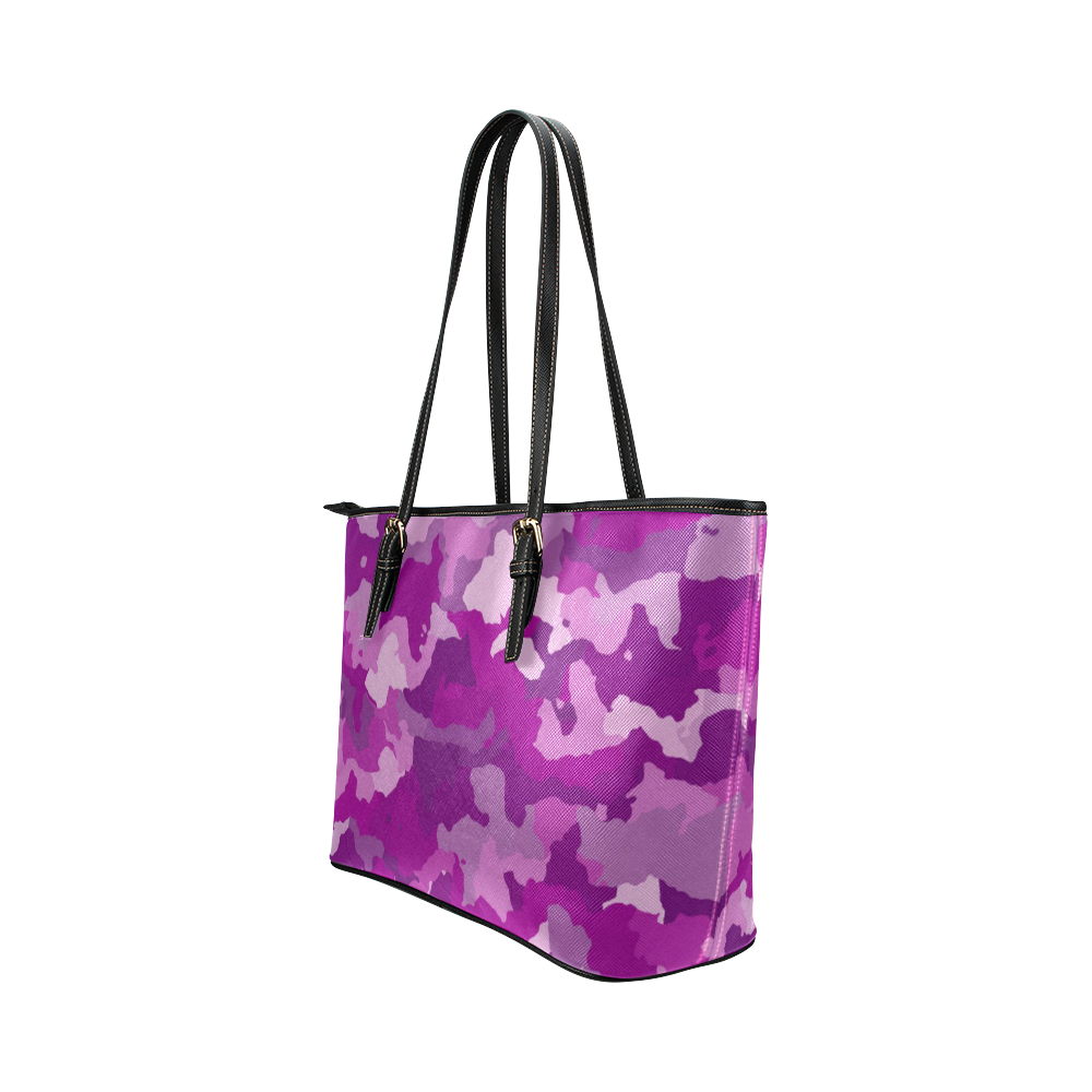 camouflage purple Leather Tote Bag/Small (Model 1651)