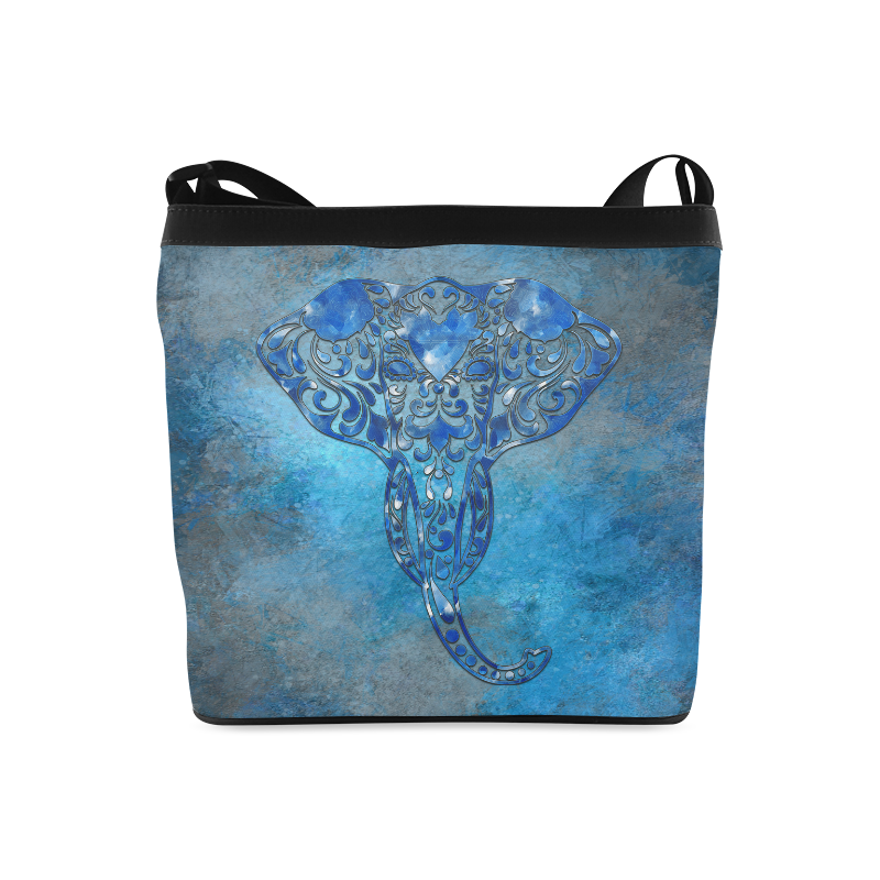 A blue watercolor elephant portrait in denim look Crossbody Bags (Model 1613)