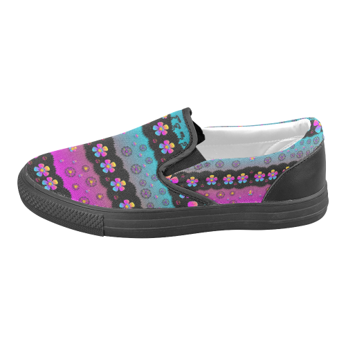 Rainbow  big flowers in peace for love and freedom Women's Unusual Slip-on Canvas Shoes (Model 019)