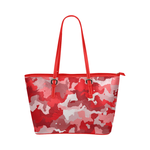 camouflage red Leather Tote Bag/Large (Model 1651)