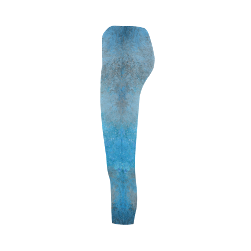 A blue watercolor elephant portrait in denim look Capri Legging (Model L02)