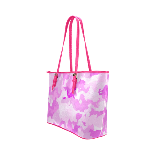 camouflage soft pink Leather Tote Bag/Large (Model 1651)