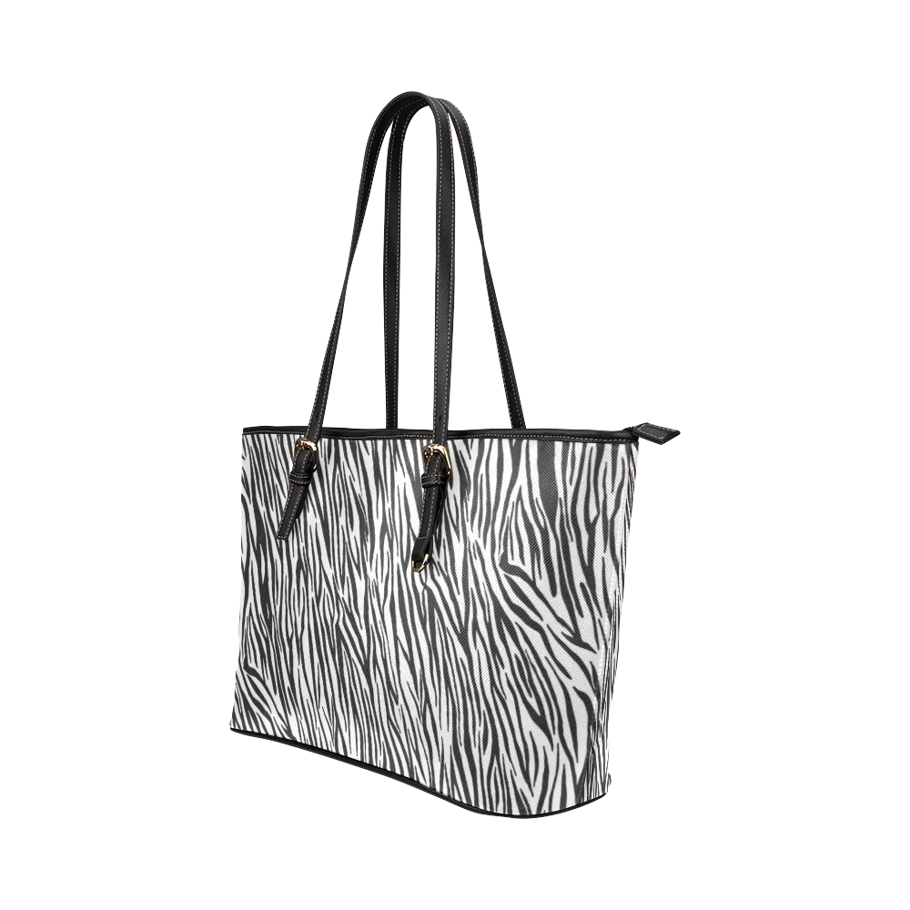 Zebra Stripes Animal Print Fur Leather Tote Bag/Large (Model 1651)