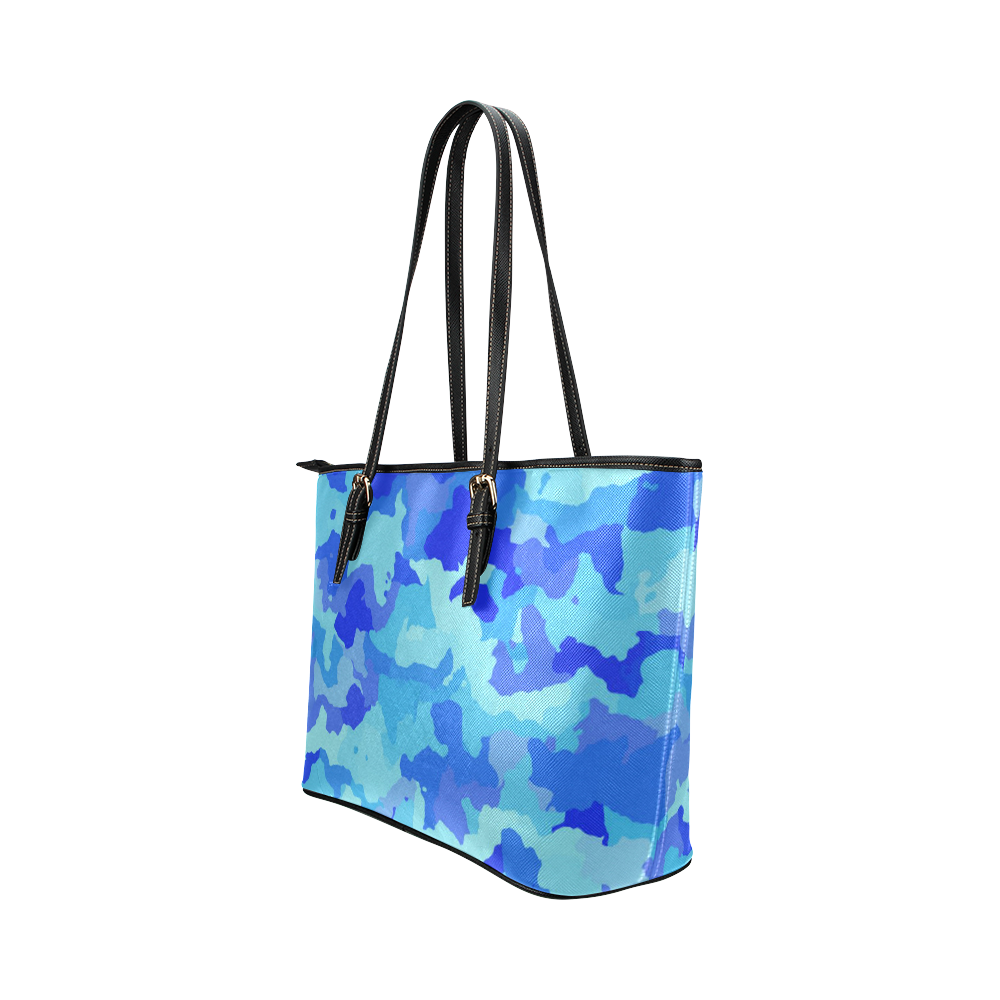 camouflage blue Leather Tote Bag/Small (Model 1651)