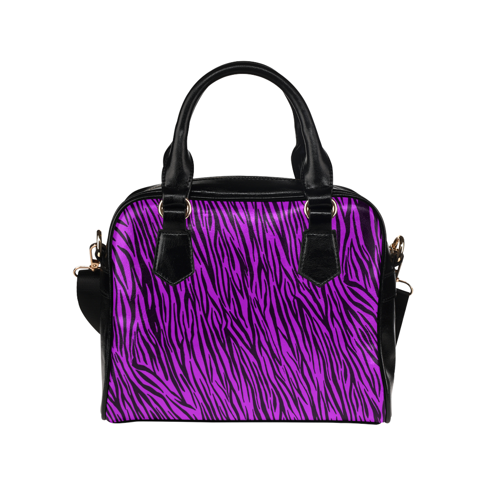 Purple Zebra Stripes Animal Print Fur Shoulder Handbag (Model 1634)