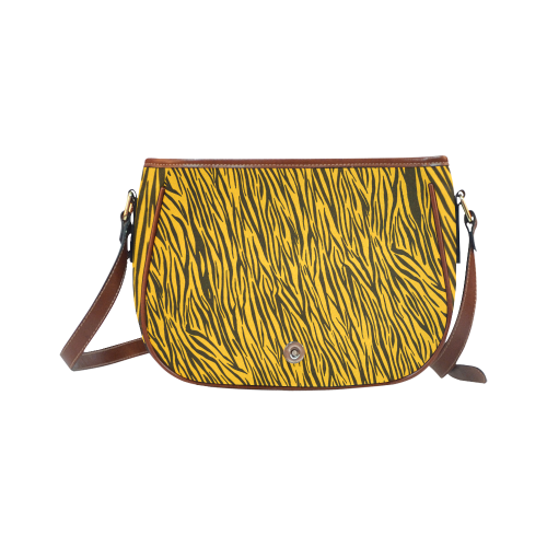 Yellow Zebra Stripes Animal Print Fur Saddle Bag/Small (Model 1649) Full Customization