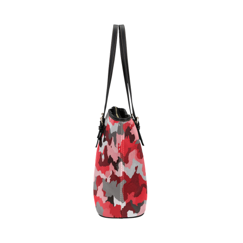 camouflage red,black Leather Tote Bag/Large (Model 1651)