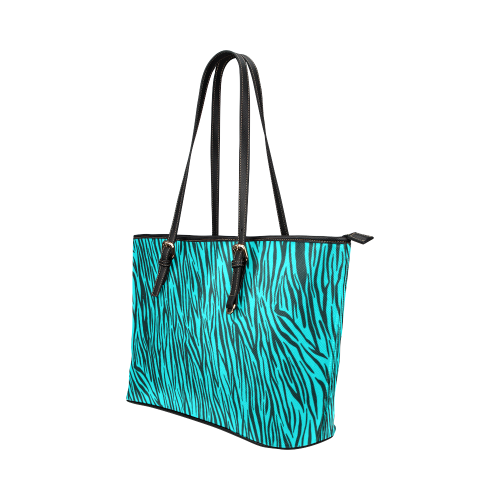 Turquoise Zebra Stripes Animal Print Fur Leather Tote Bag/Small (Model 1651)