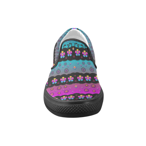 Rainbow  big flowers in peace for love and freedom Women's Unusual Slip-on Canvas Shoes (Model 019)