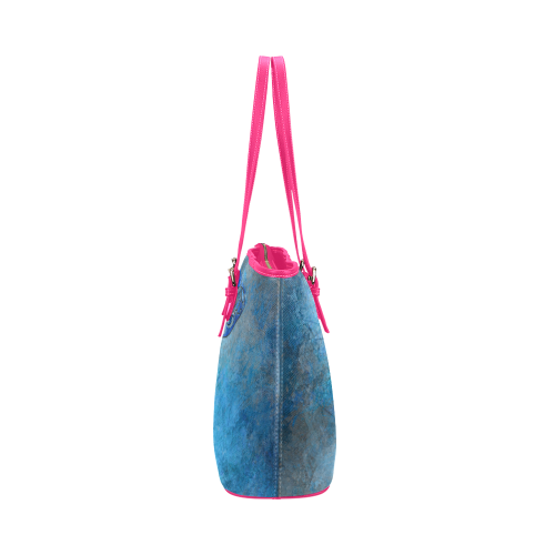 A blue watercolor elephant portrait in denim look Leather Tote Bag/Large (Model 1651)