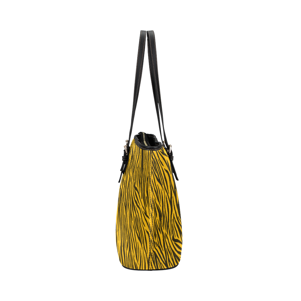 Yellow Zebra Stripes Animal Print Fur Leather Tote Bag/Large (Model 1651)