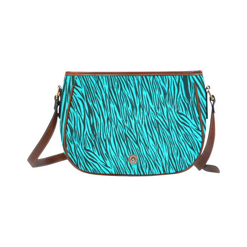 Turquoise Zebra Stripes Animal Print Fur Saddle Bag/Small (Model 1649) Full Customization