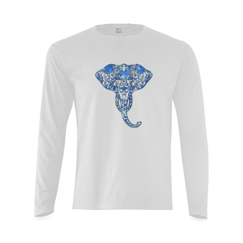 Blue Denim Elephant Sunny Men's T-shirt (long-sleeve) (Model T08)