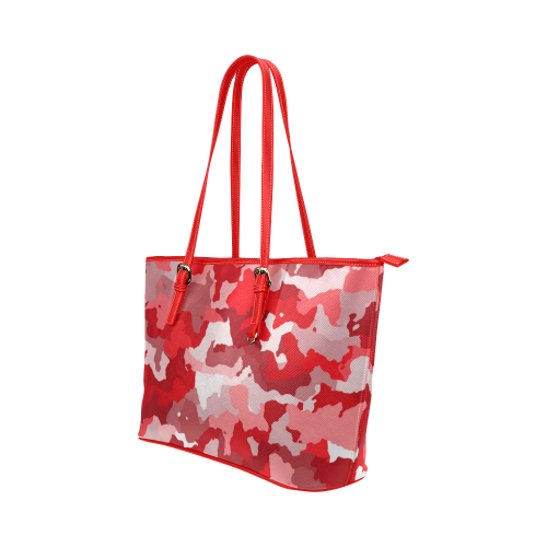 camouflage red Leather Tote Bag/Large (Model 1651)