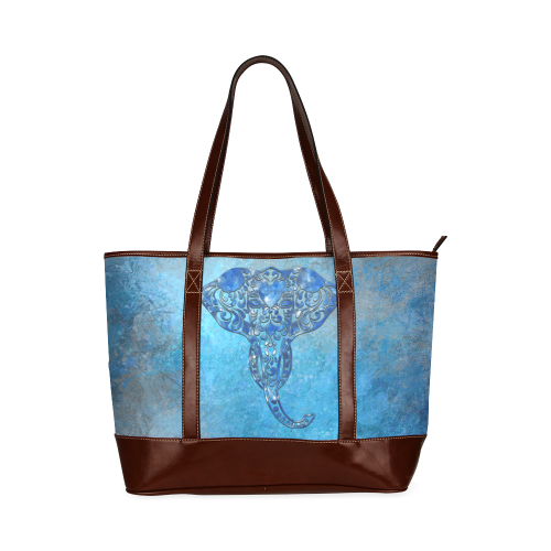 A blue watercolor elephant portrait in denim look Tote Handbag (Model 1642)