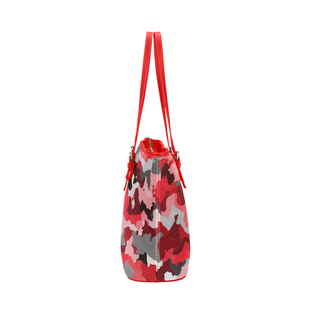 camouflage red,black Leather Tote Bag/Large (Model 1651)