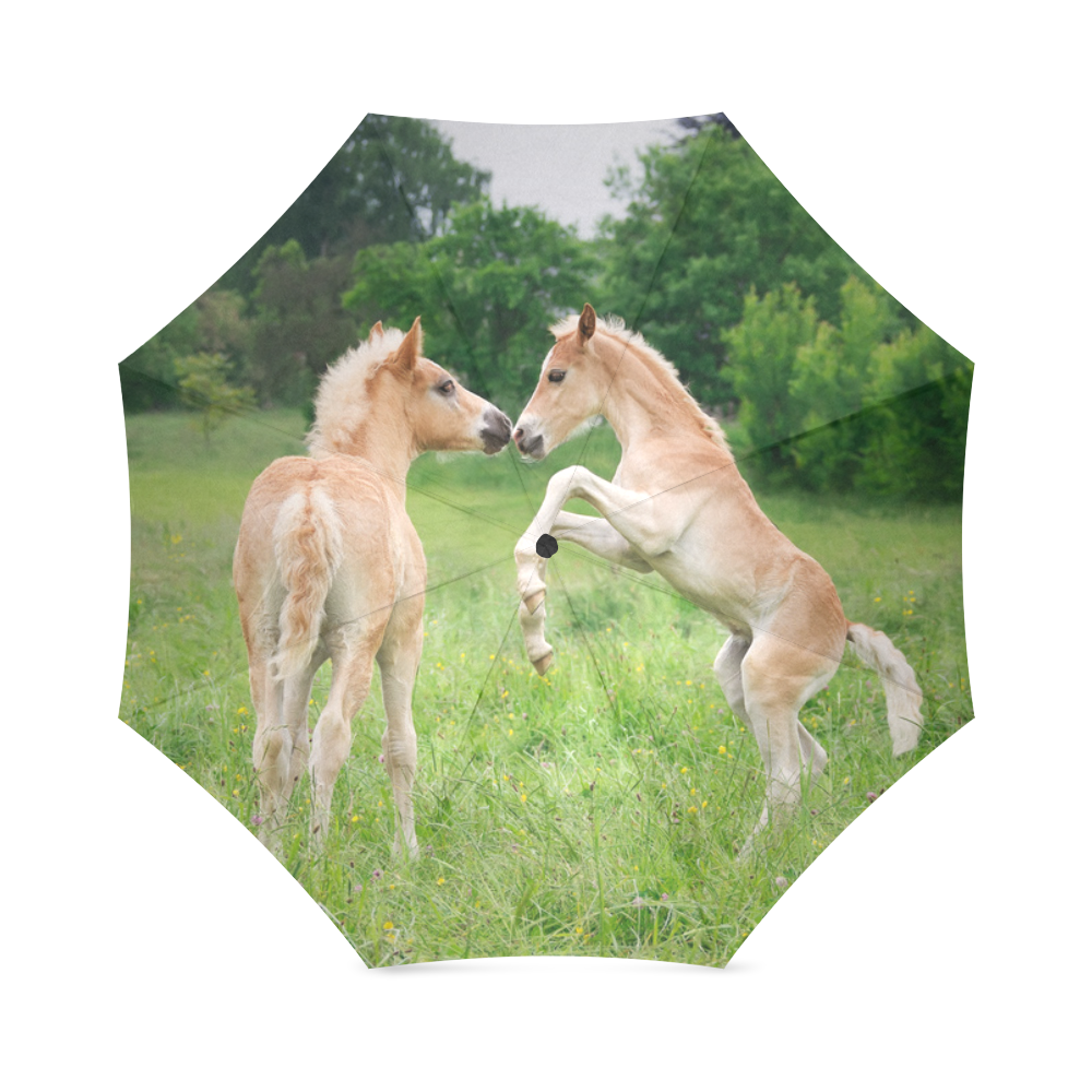 Haflinger Horses Cute Funny Pony Foals Playing Horse Rearing Foldable Umbrella (Model U01)