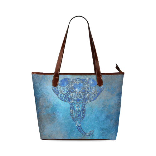 A blue watercolor elephant portrait in denim look Shoulder Tote Bag (Model 1646)