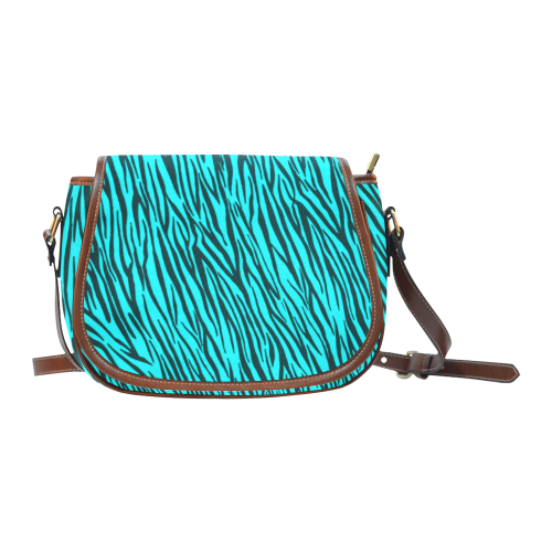 Turquoise Zebra Stripes Animal Print Fur Saddle Bag/Small (Model 1649) Full Customization