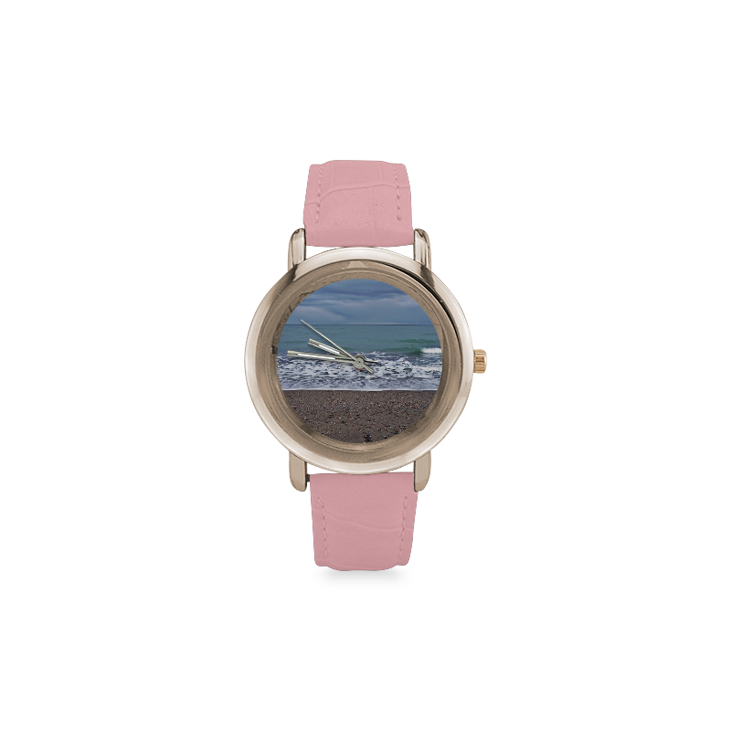 Foam on the Beach Women's Rose Gold Leather Strap Watch(Model 201)