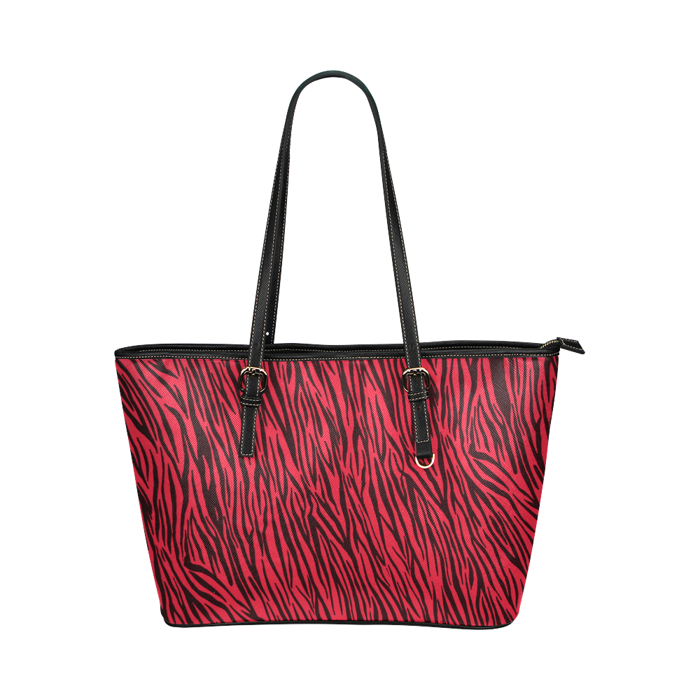 Red Zebra Stripes Animal Print Fur Leather Tote Bag/Large (Model 1651)