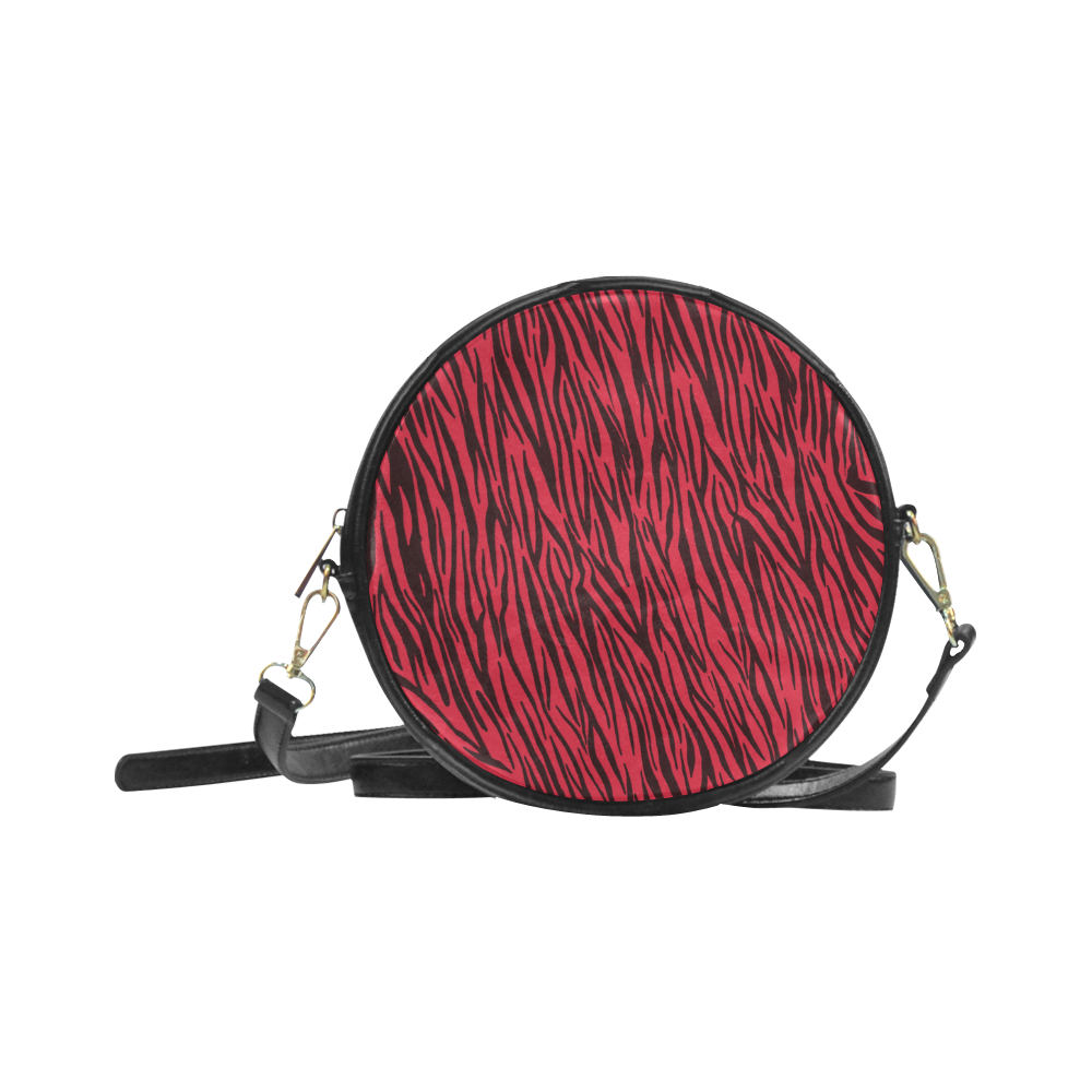 Red Zebra Stripes Animal Print Fur Round Sling Bag (Model 1647)
