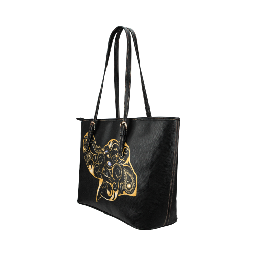 Wonderful gold, black elephant Leather Tote Bag/Large (Model 1651)