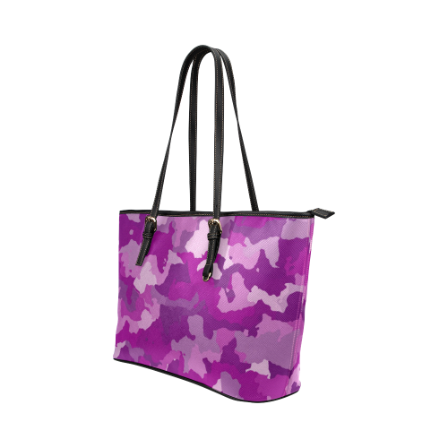 camouflage purple Leather Tote Bag/Small (Model 1651)