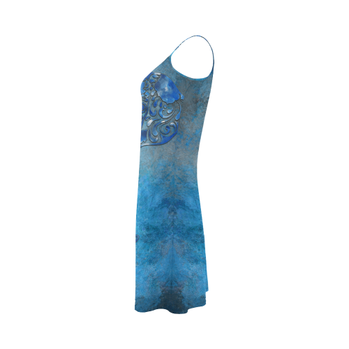 A blue watercolor elephant portrait in denim look Alcestis Slip Dress (Model D05)